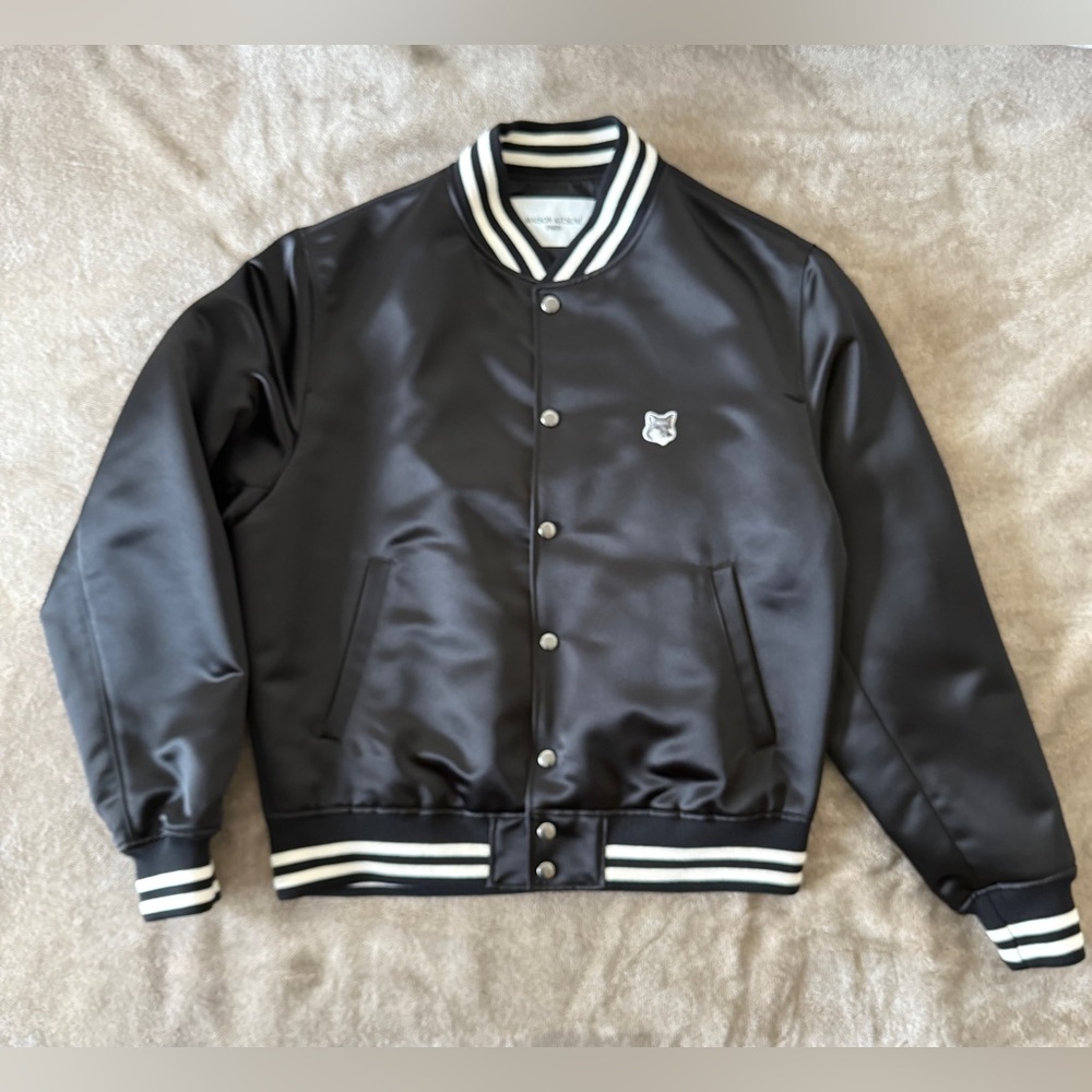 MAISON KITSUNÉ Satin Teddy Jacket | Large | Black